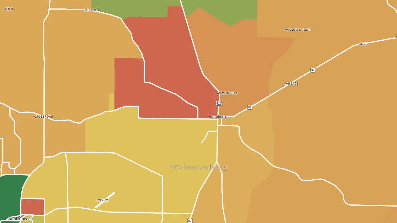 Hamburg, AR Map of Robbery Rates