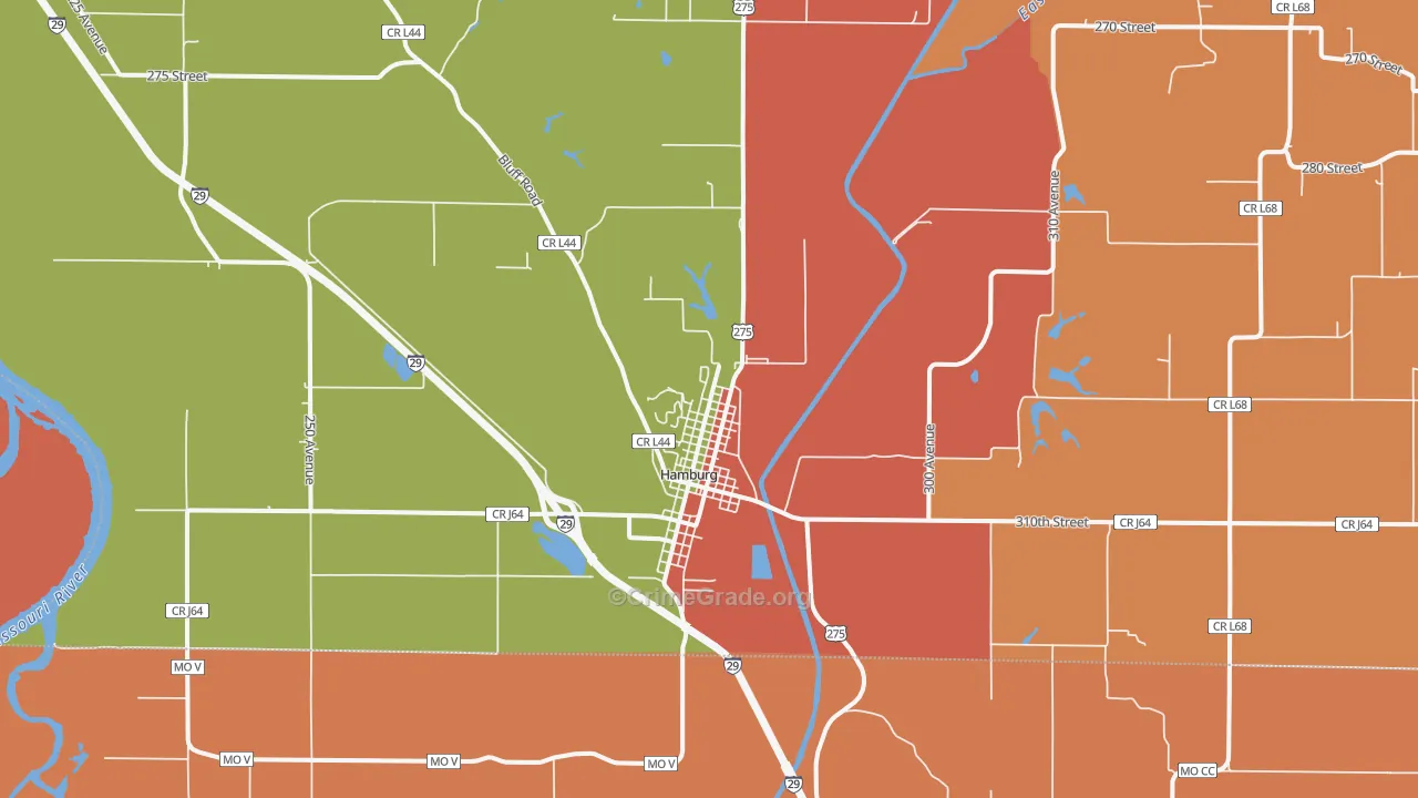 Hamburg, IA Map of Robbery Rates