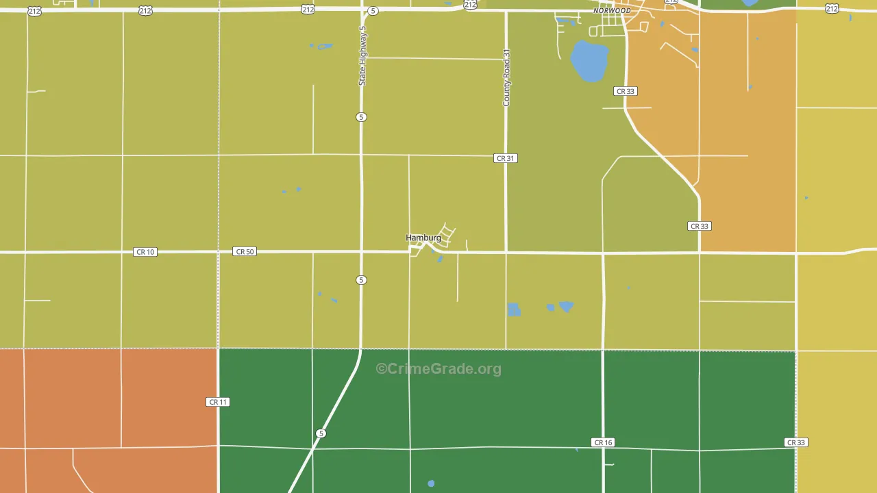 Hamburg, MN Map of Robbery Rates