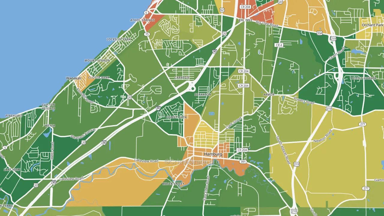 Hamburg, NY Map of Robbery Rates