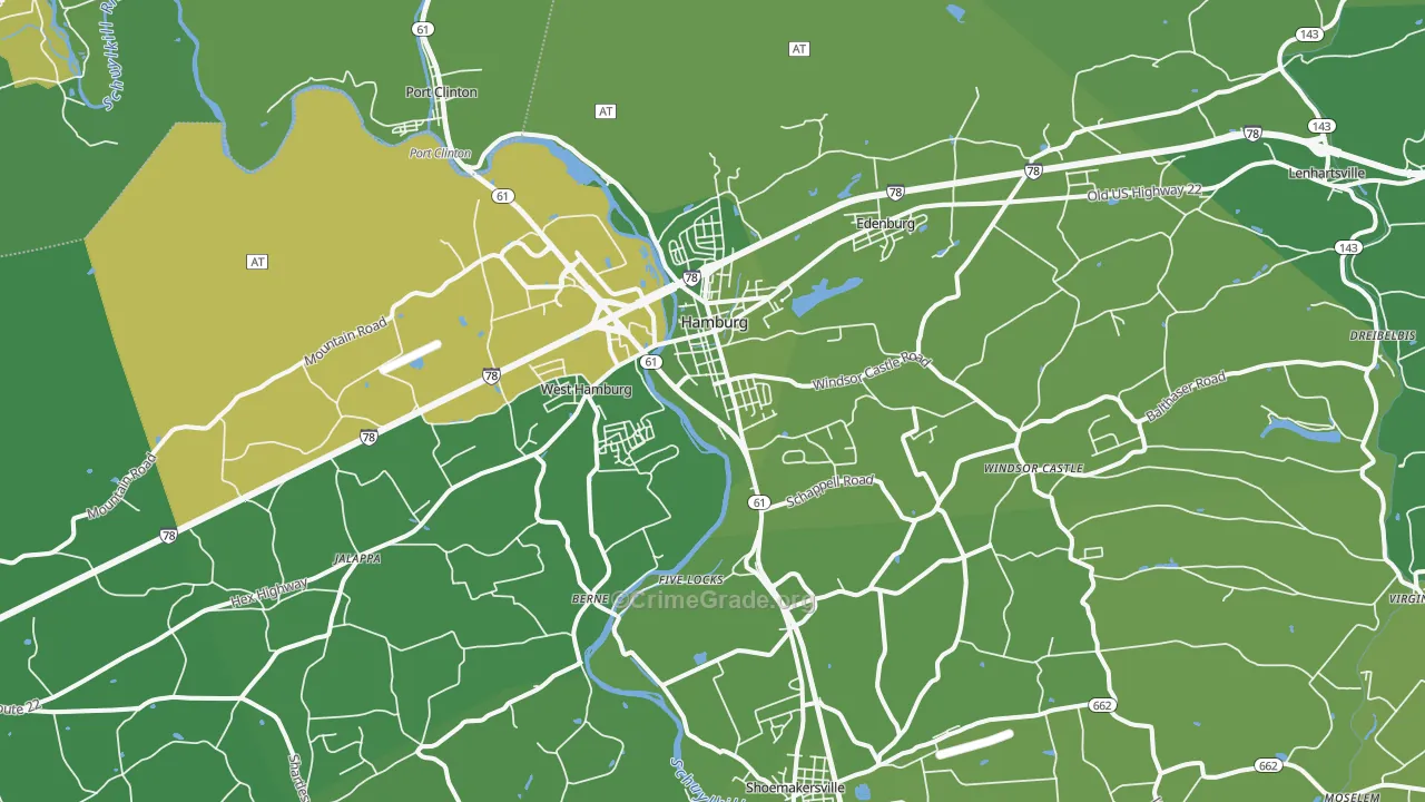 Hamburg, PA Map of Robbery Rates