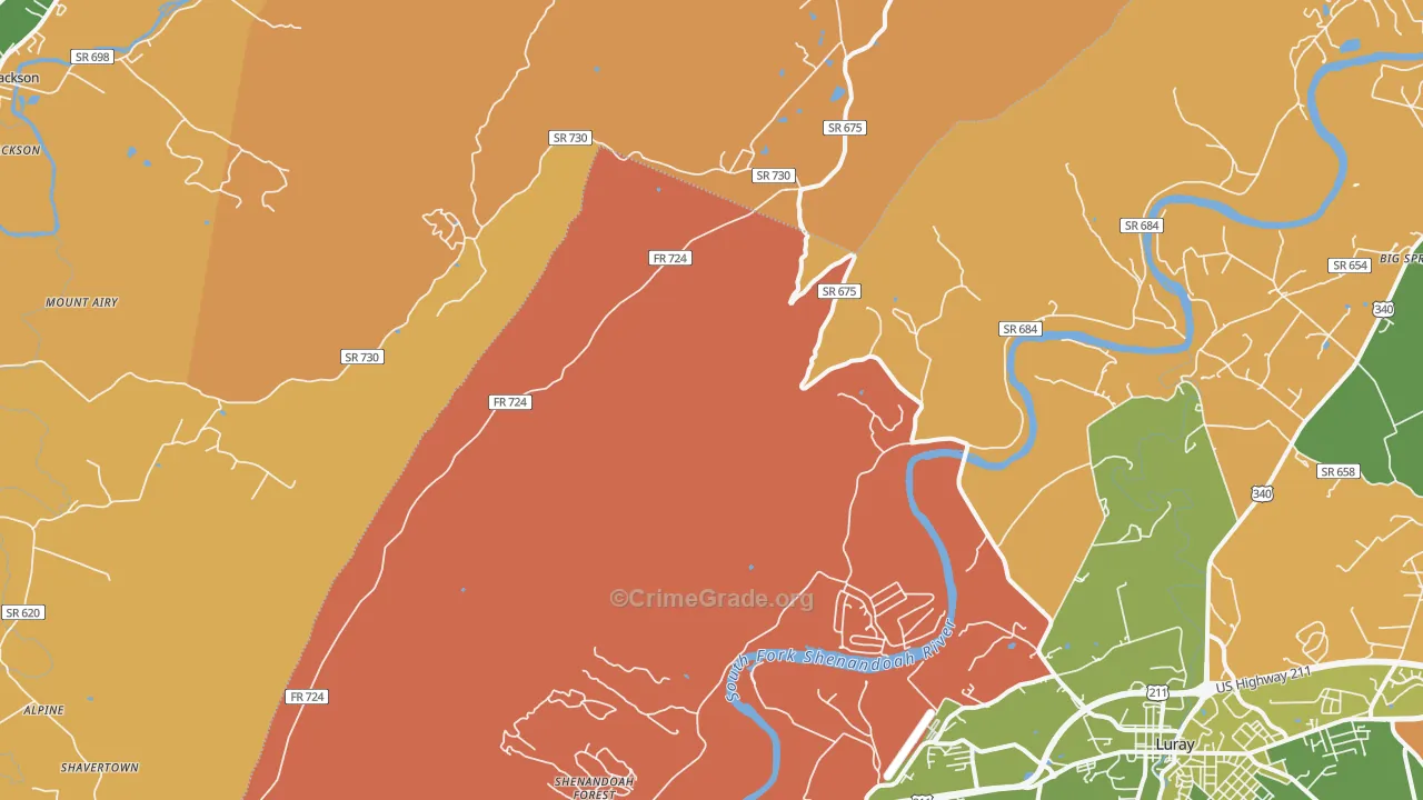 Hamburg, VA Map of Robbery Rates