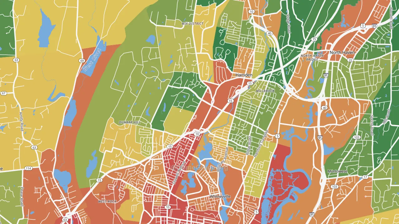 Hamden, CT Map of Robbery Rates