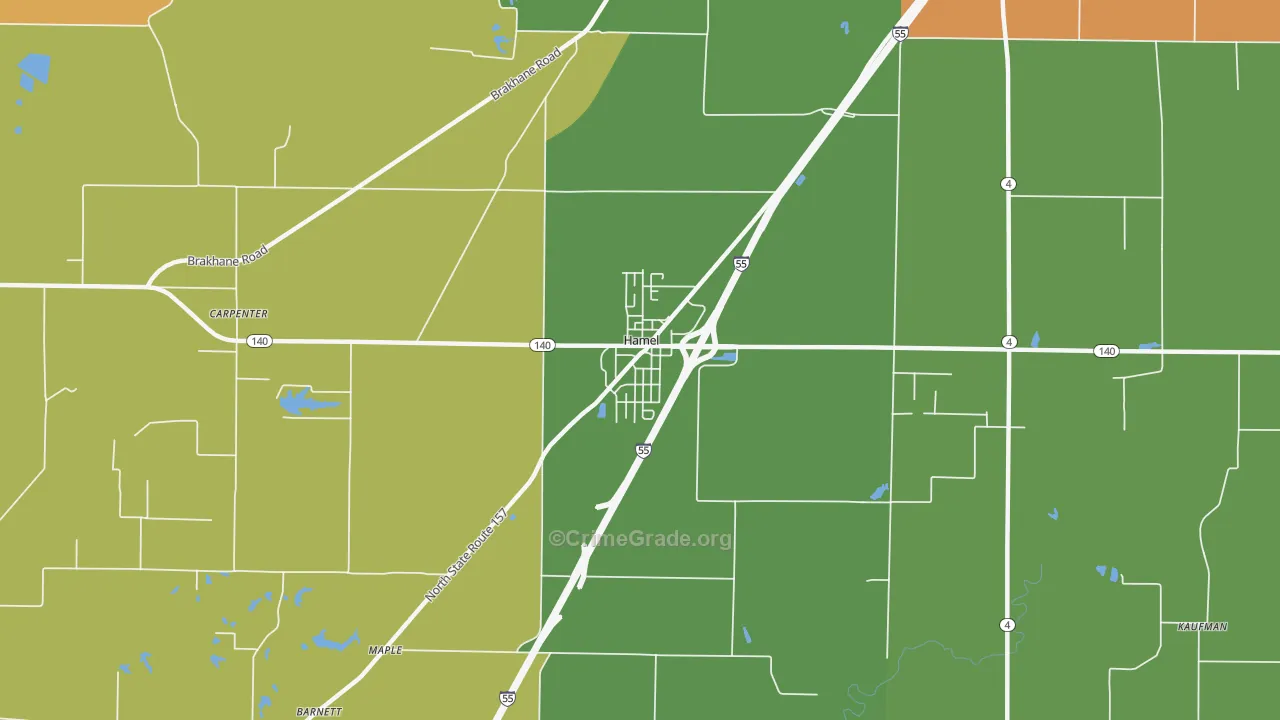 Hamel, IL Map of Robbery Rates