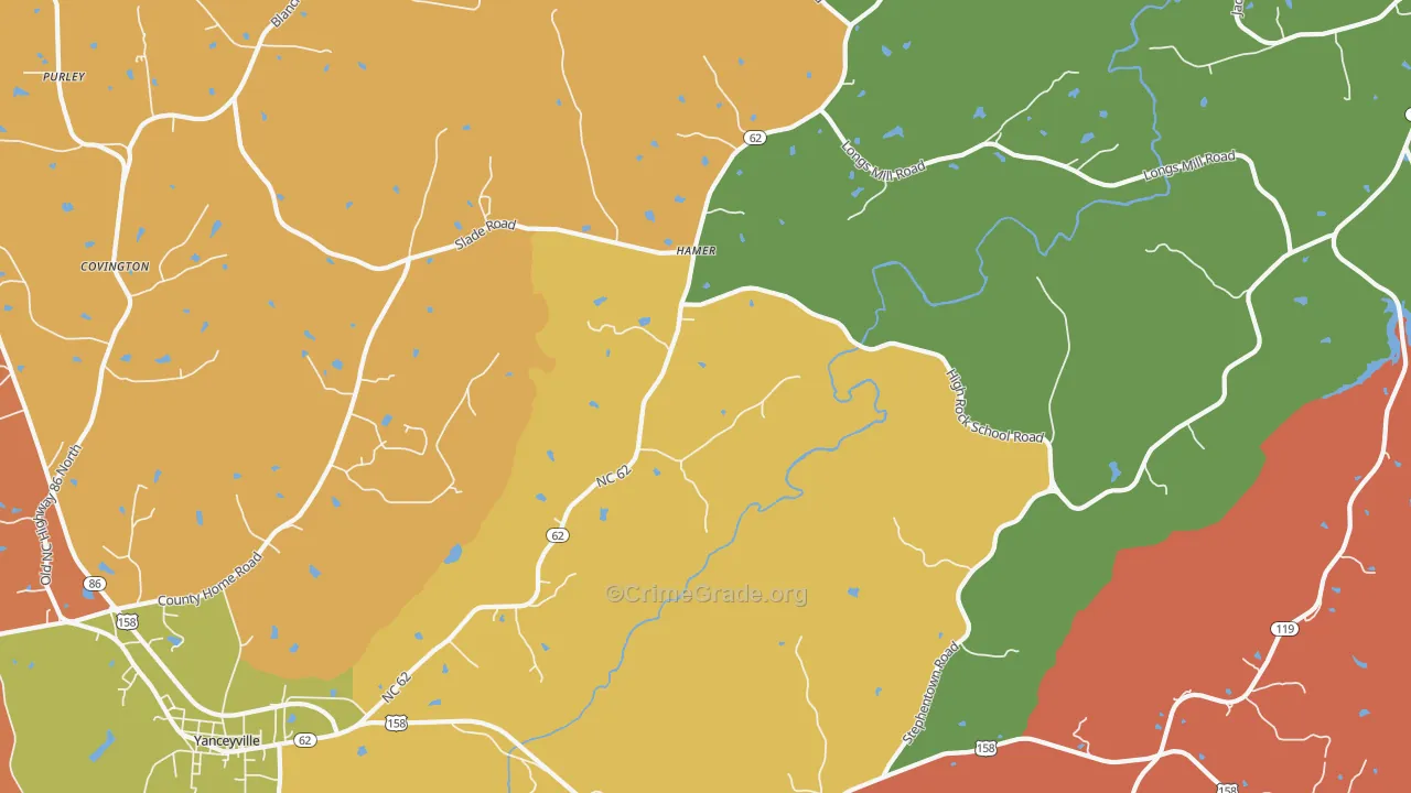Hamer, NC Map of Robbery Rates