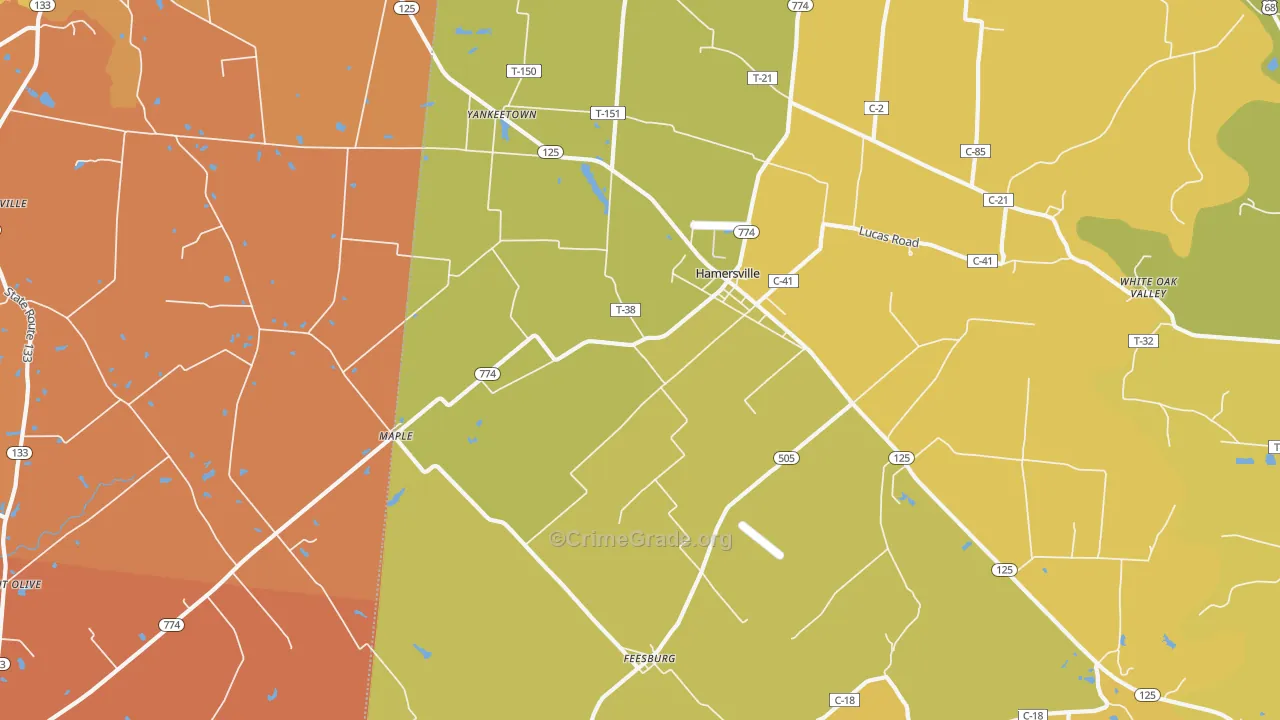 Hamersville, OH Map of Robbery Rates