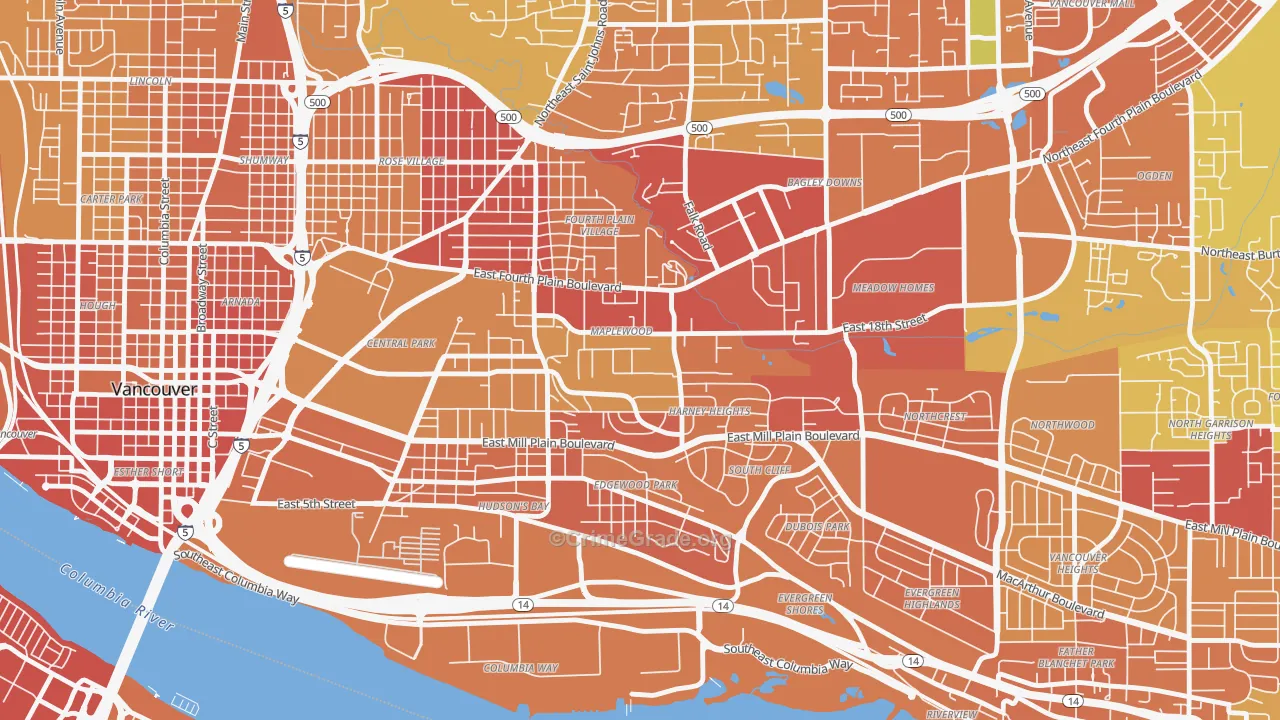 Hamey Heights, Vancouver, WA Map of Robbery Rates