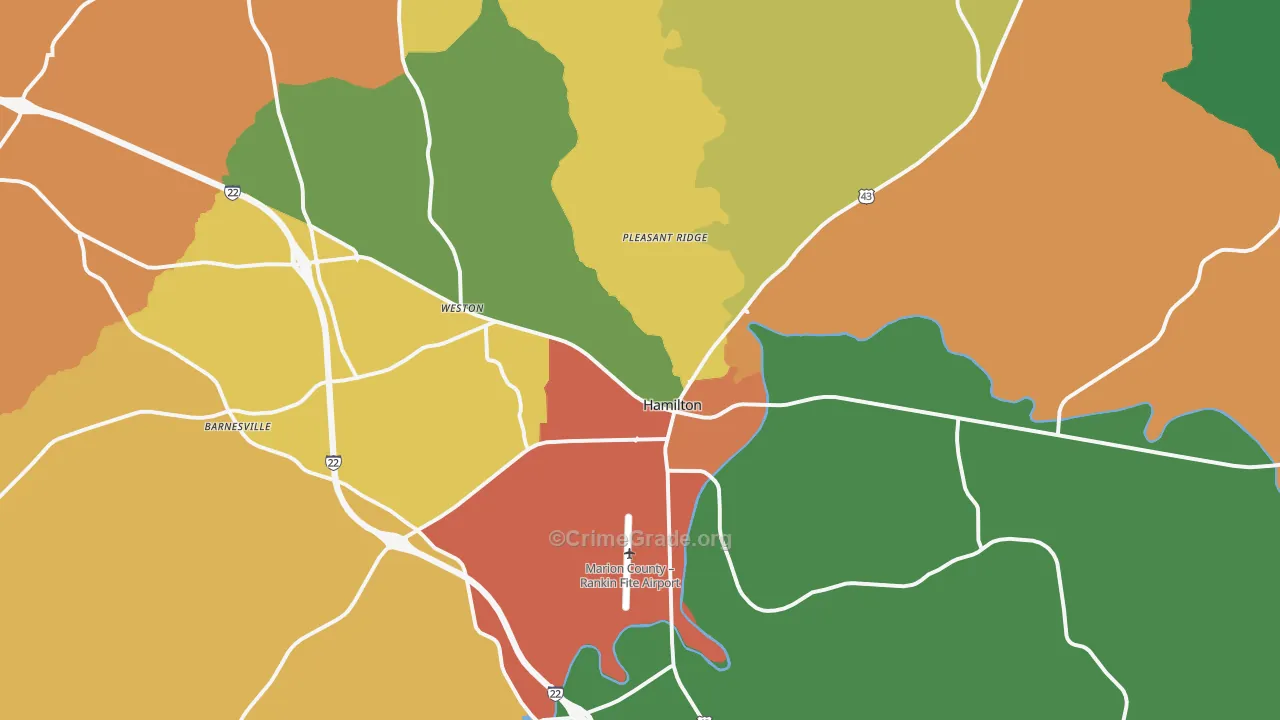 Hamilton, AL Map of Robbery Rates