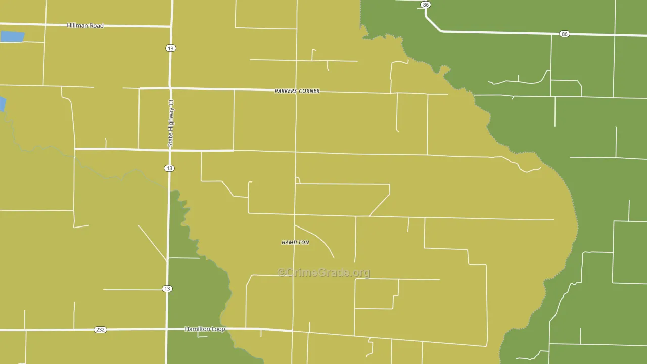 Hamilton, AR Map of Robbery Rates