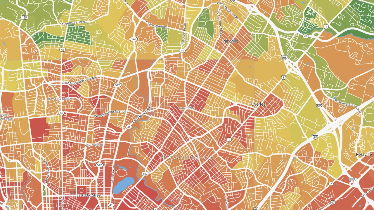 Hamilton Area, Baltimore, MD Map of Robbery Rates