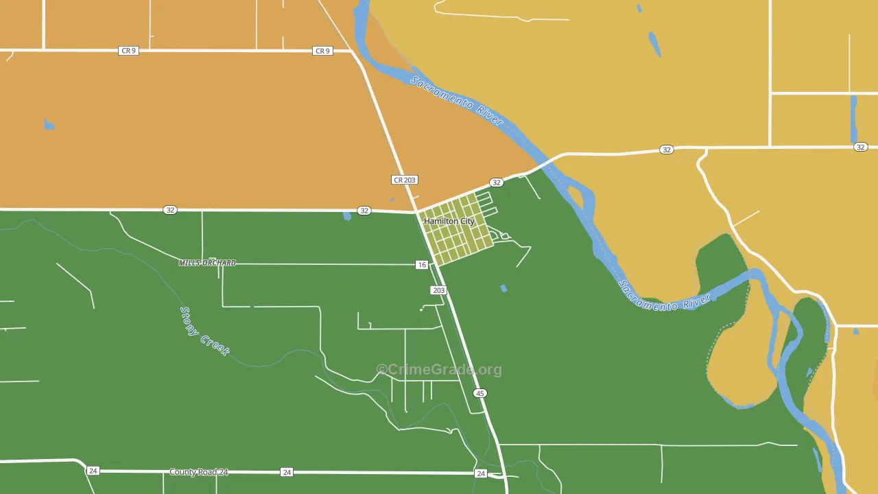 Hamilton City, CA Map of Robbery Rates