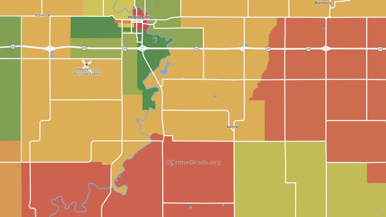 Hamilton County, IA Map of Robbery Rates