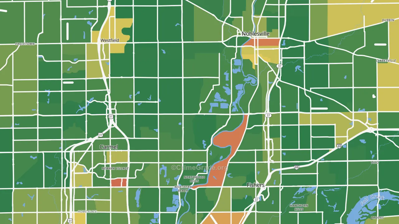 Hamilton County, IN Map of Robbery Rates