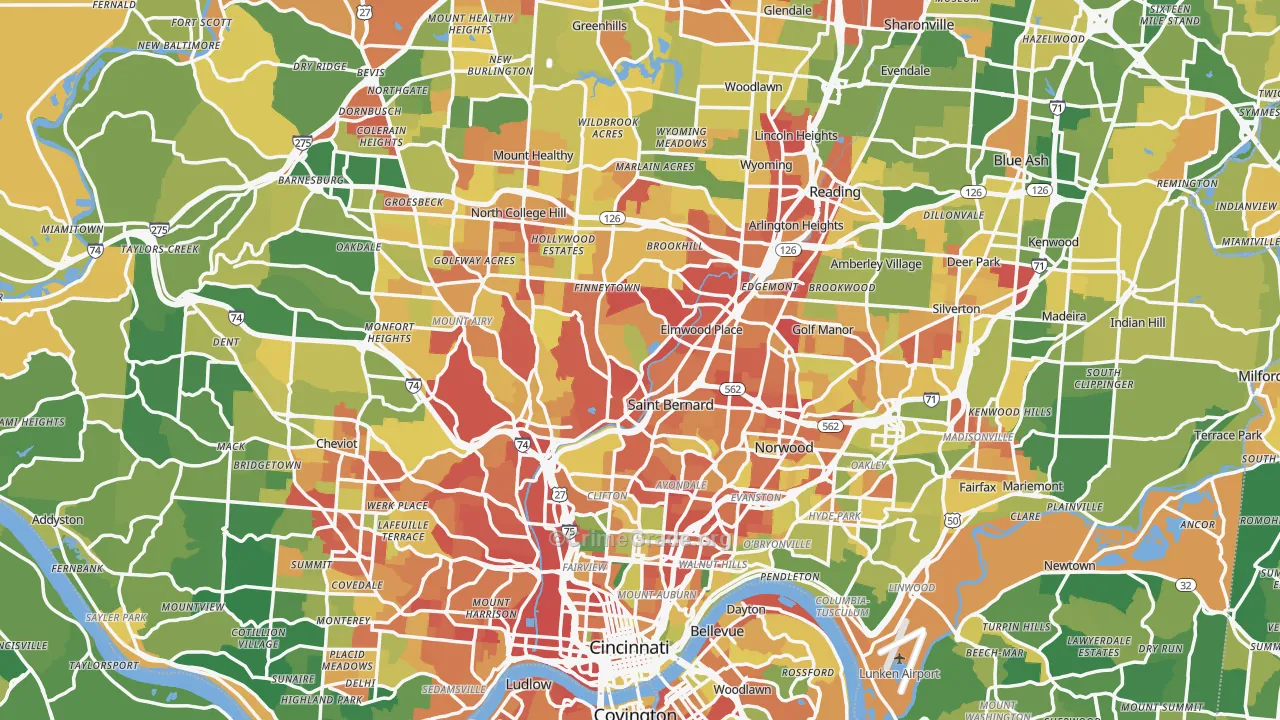 Hamilton County, OH Map of Robbery Rates