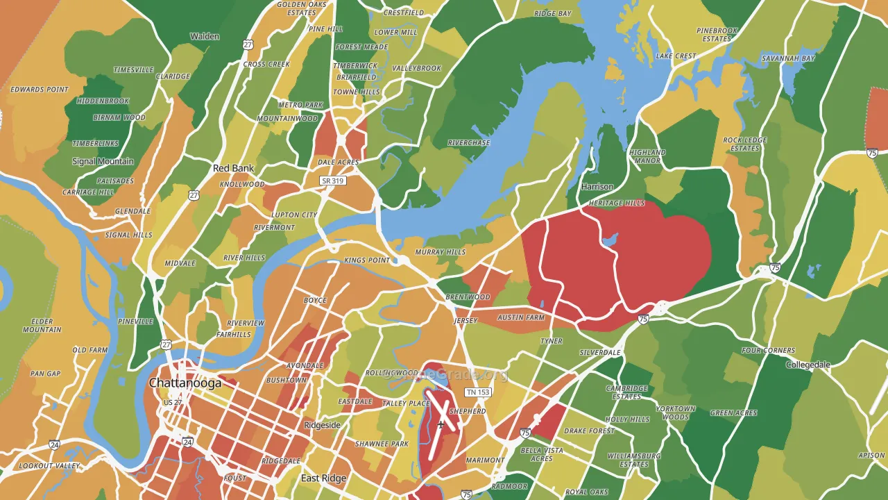 Hamilton County, TN Map of Robbery Rates