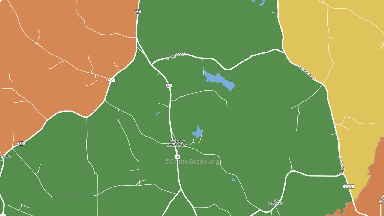 Hamilton Crossroads, AL Map of Robbery Rates