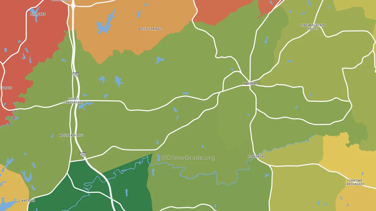 Hamilton, GA Map of Robbery Rates