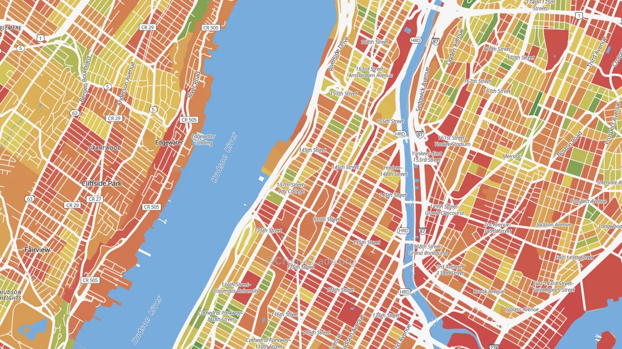 Hamilton Heights, Manhattan, NY Map of Robbery Rates