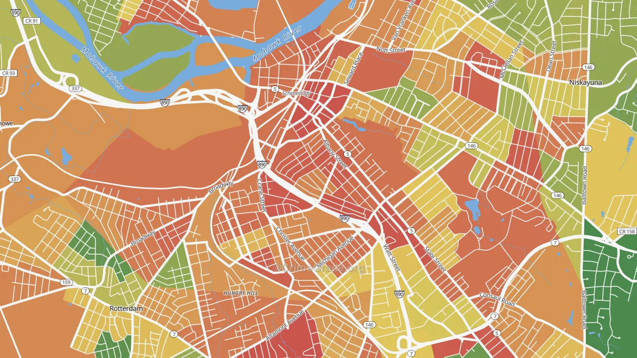 Hamilton Hills, Schenectady, NY Map of Robbery Rates