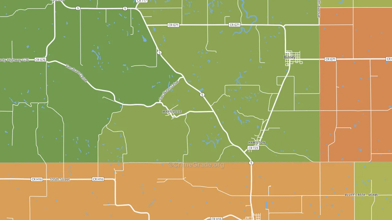 Hamilton, IA Map of Robbery Rates