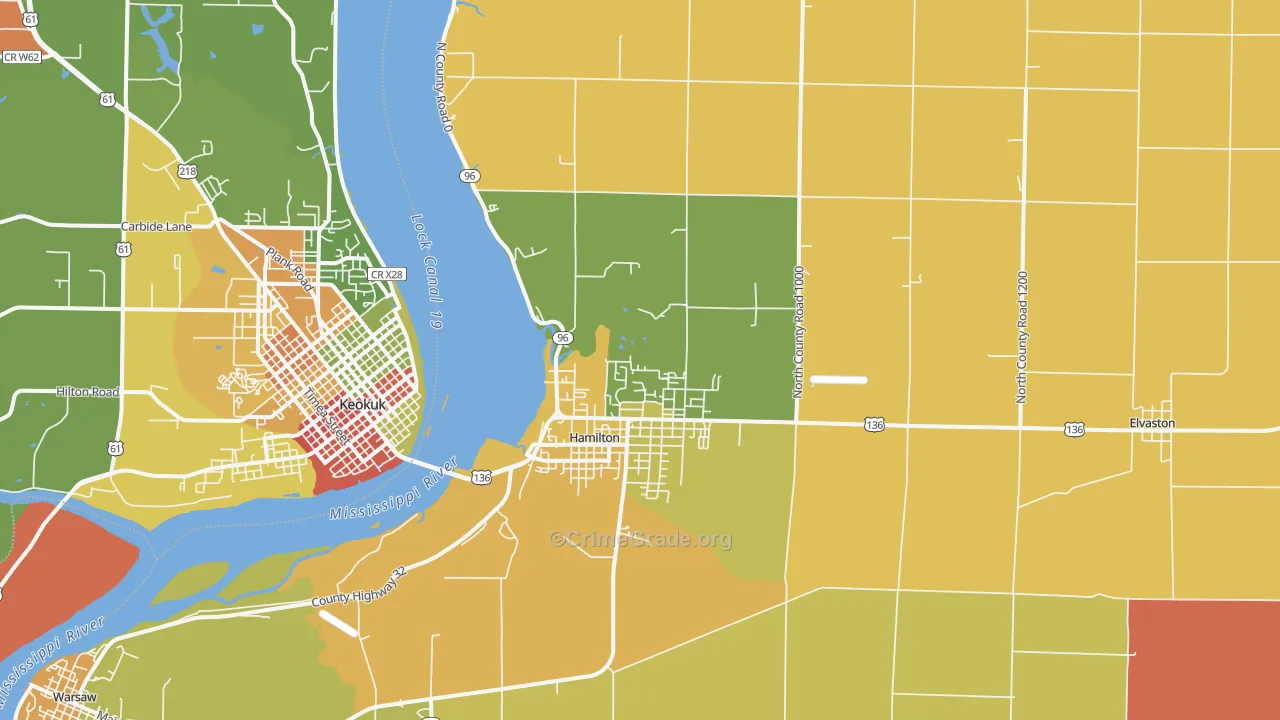Hamilton, IL Map of Robbery Rates