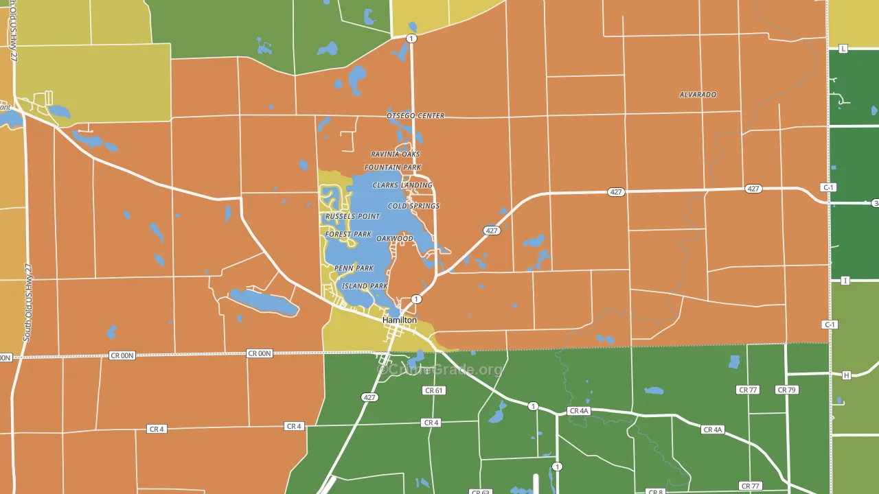 Hamilton, IN Map of Robbery Rates