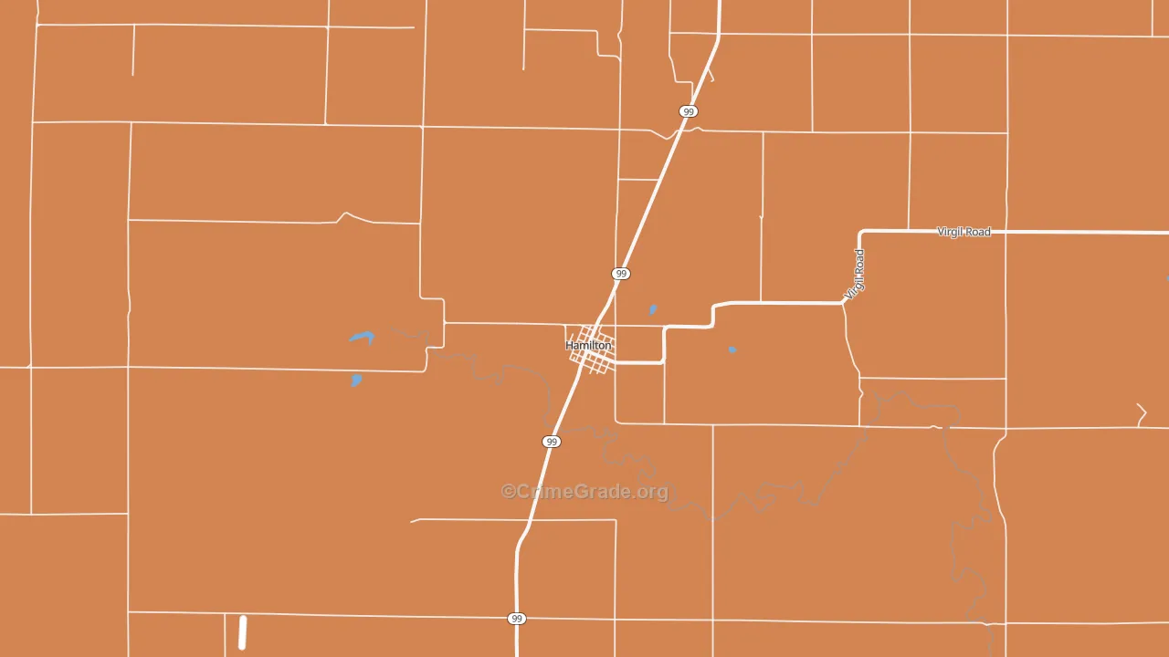 Hamilton, KS Map of Robbery Rates