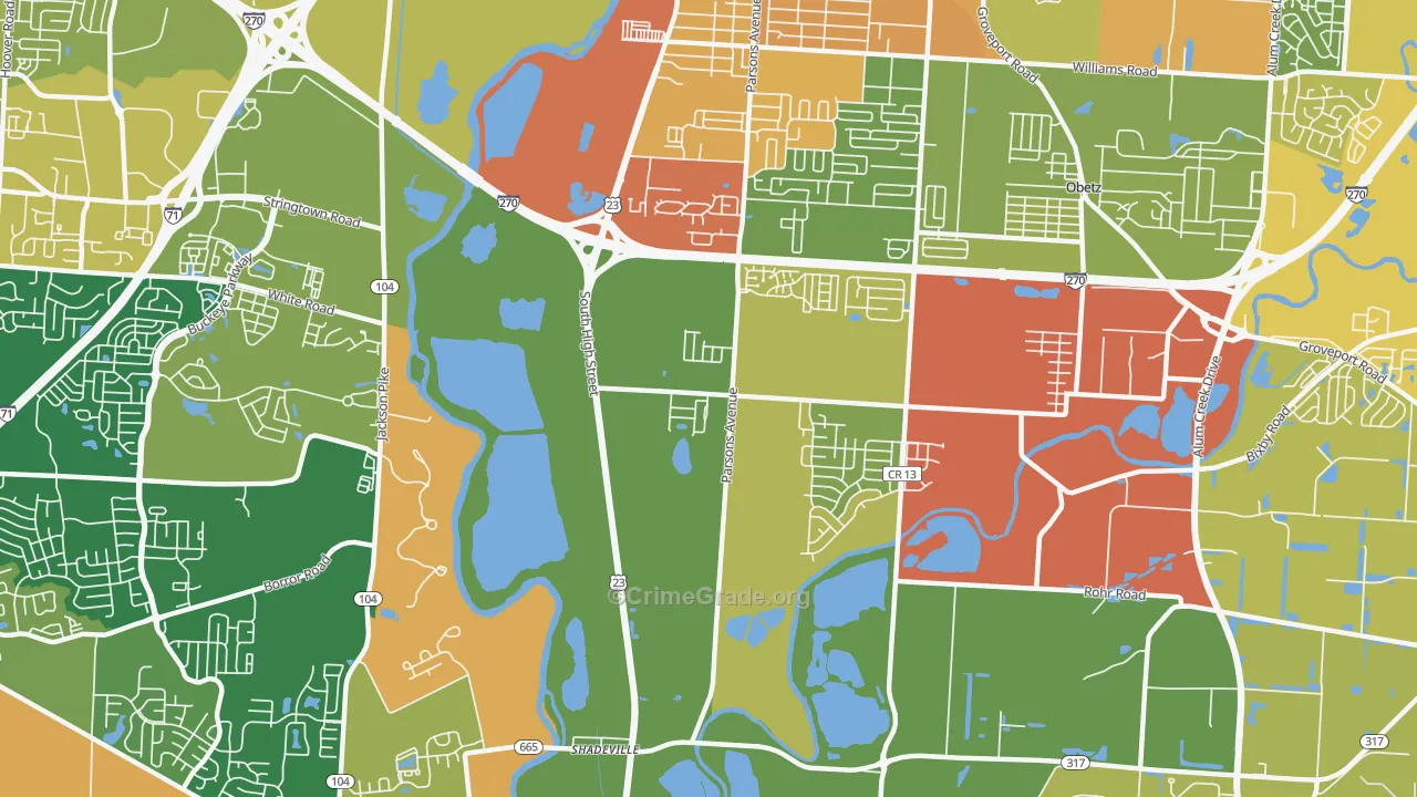 Hamilton Meadows, OH Map of Robbery Rates