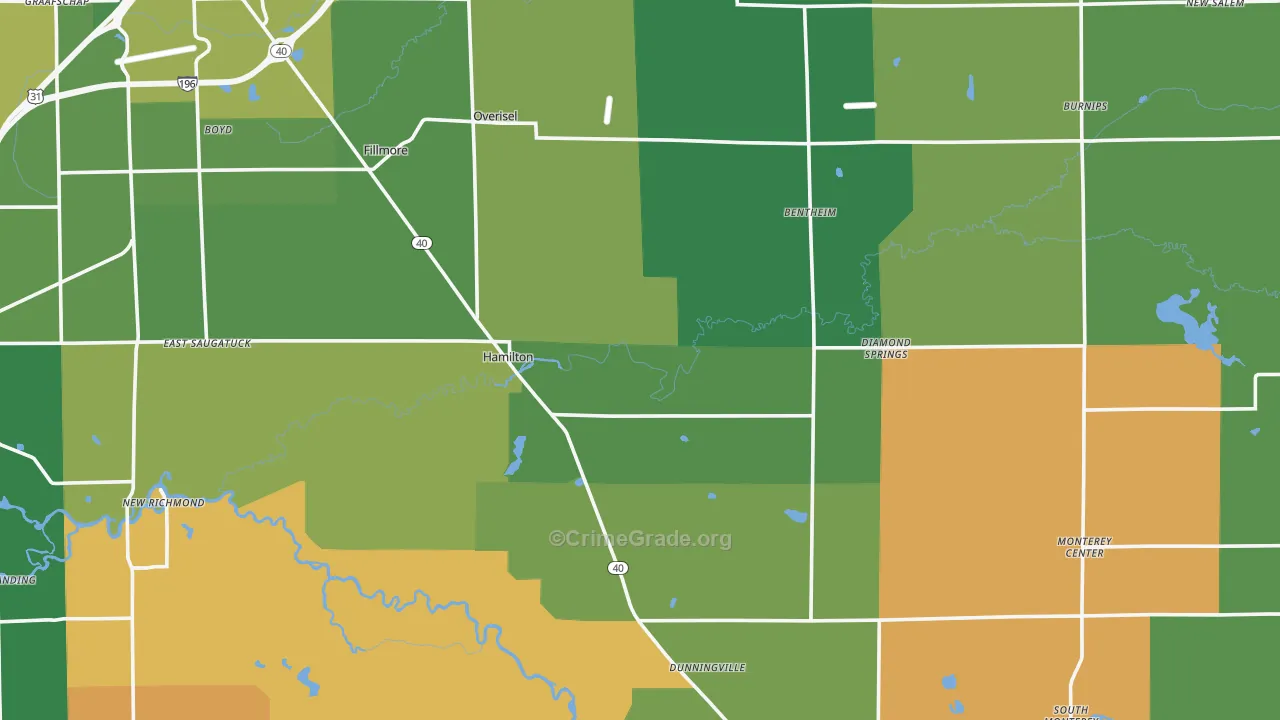 Hamilton, MI Map of Robbery Rates