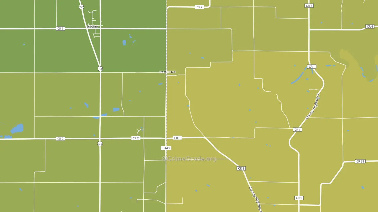 Hamilton, MN Map of Robbery Rates