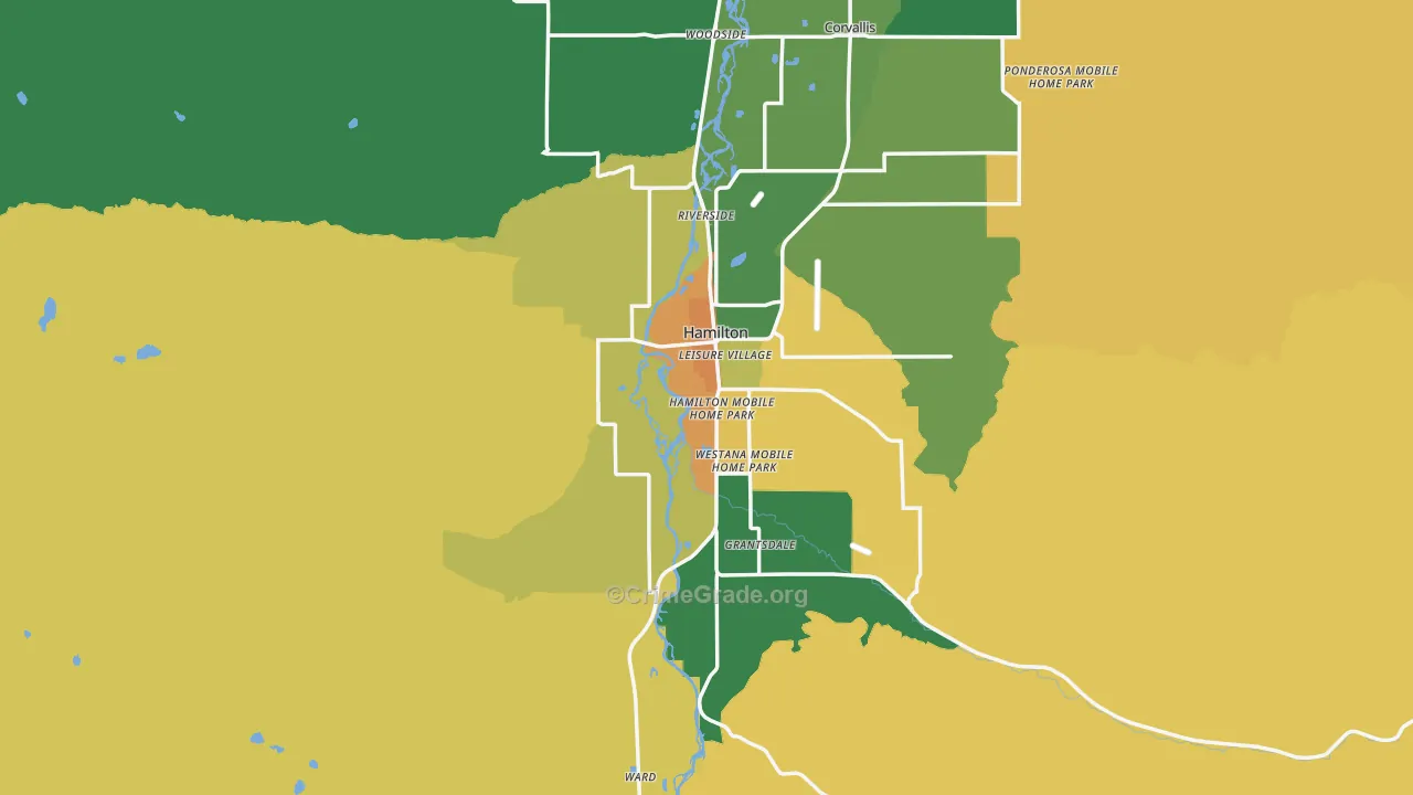 Hamilton, MT Map of Robbery Rates