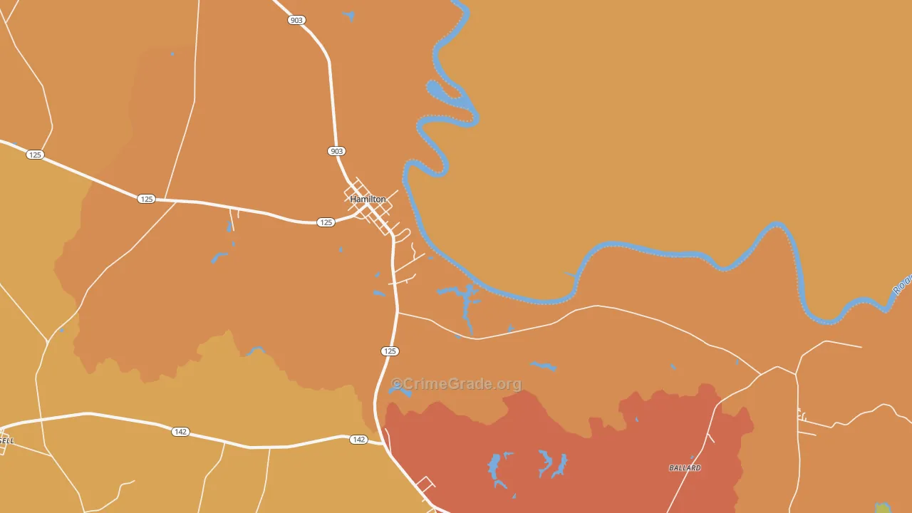 Hamilton, NC Map of Robbery Rates