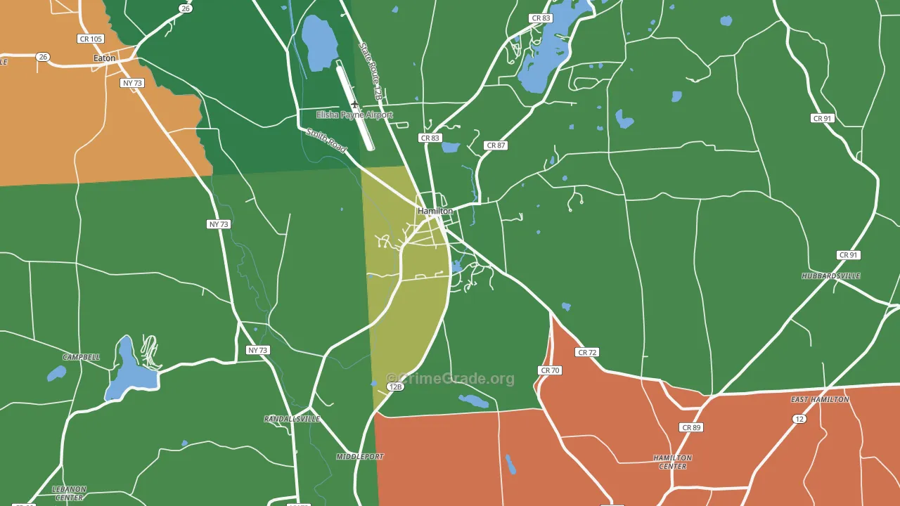 Hamilton, NY Map of Robbery Rates