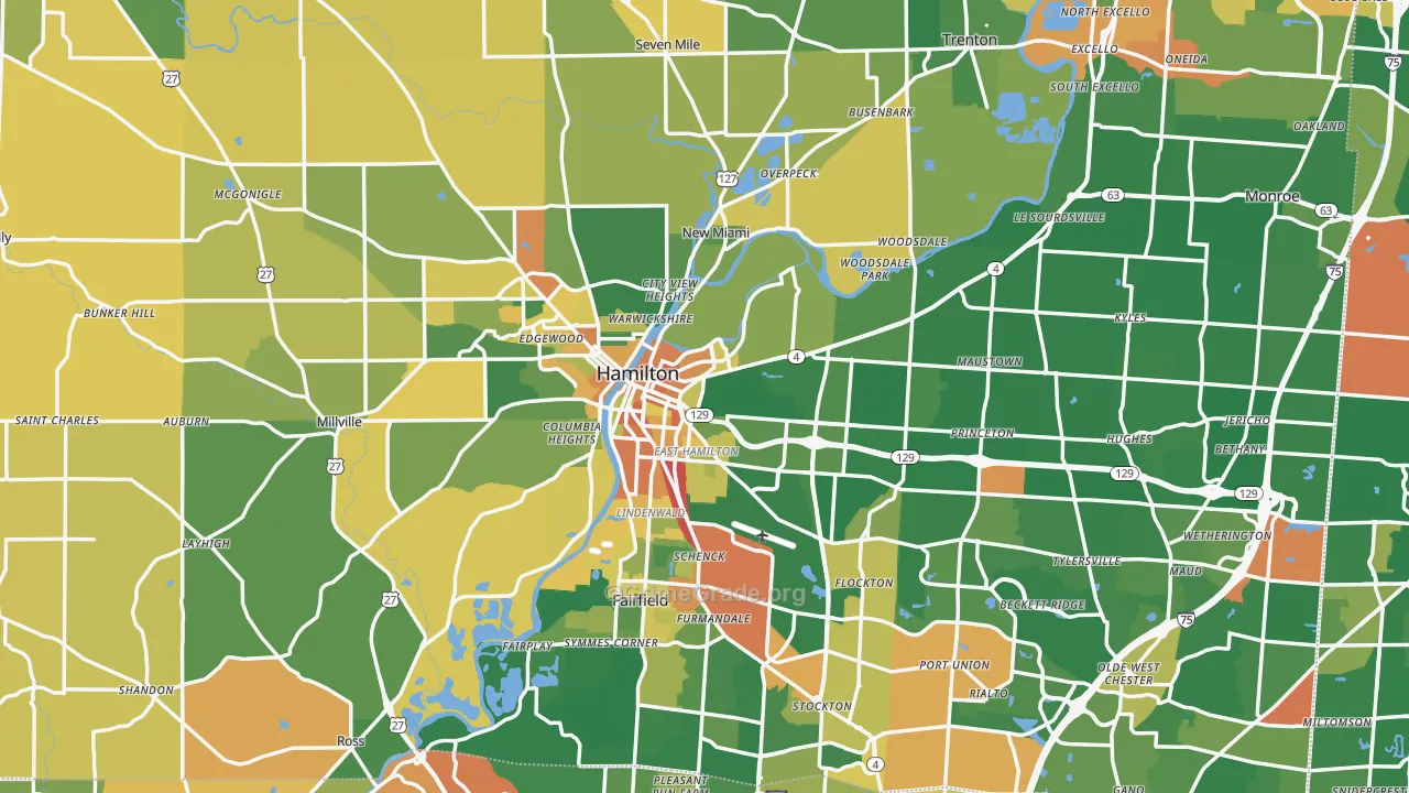 Hamilton, OH Map of Robbery Rates