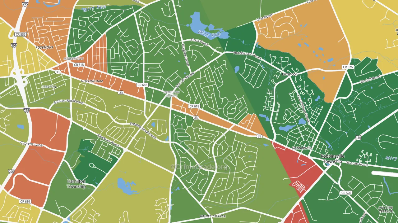 Hamilton Square, NJ Map of Robbery Rates