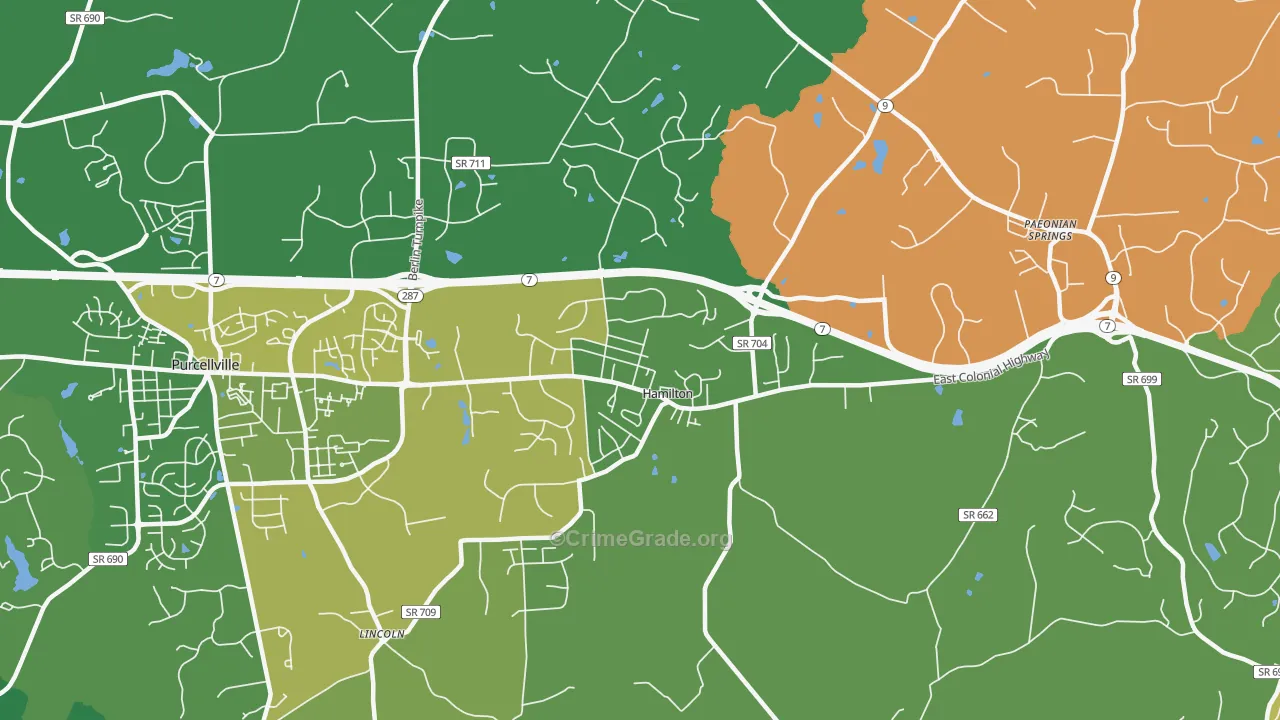 Hamilton, VA Map of Robbery Rates