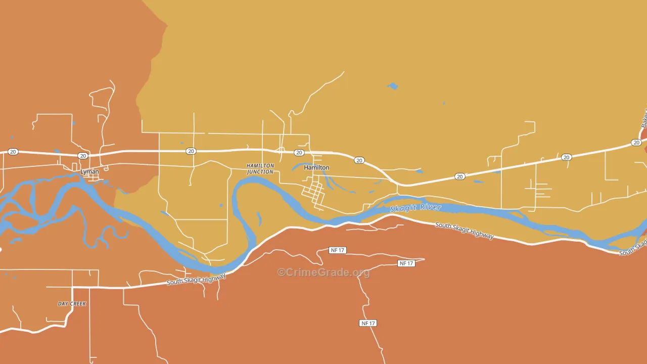 Hamilton, WA Map of Robbery Rates