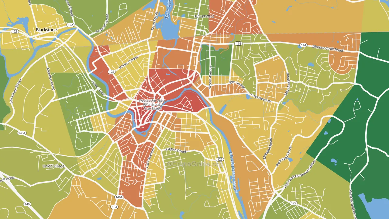 Hamlet, Woonsocket, RI Map of Robbery Rates