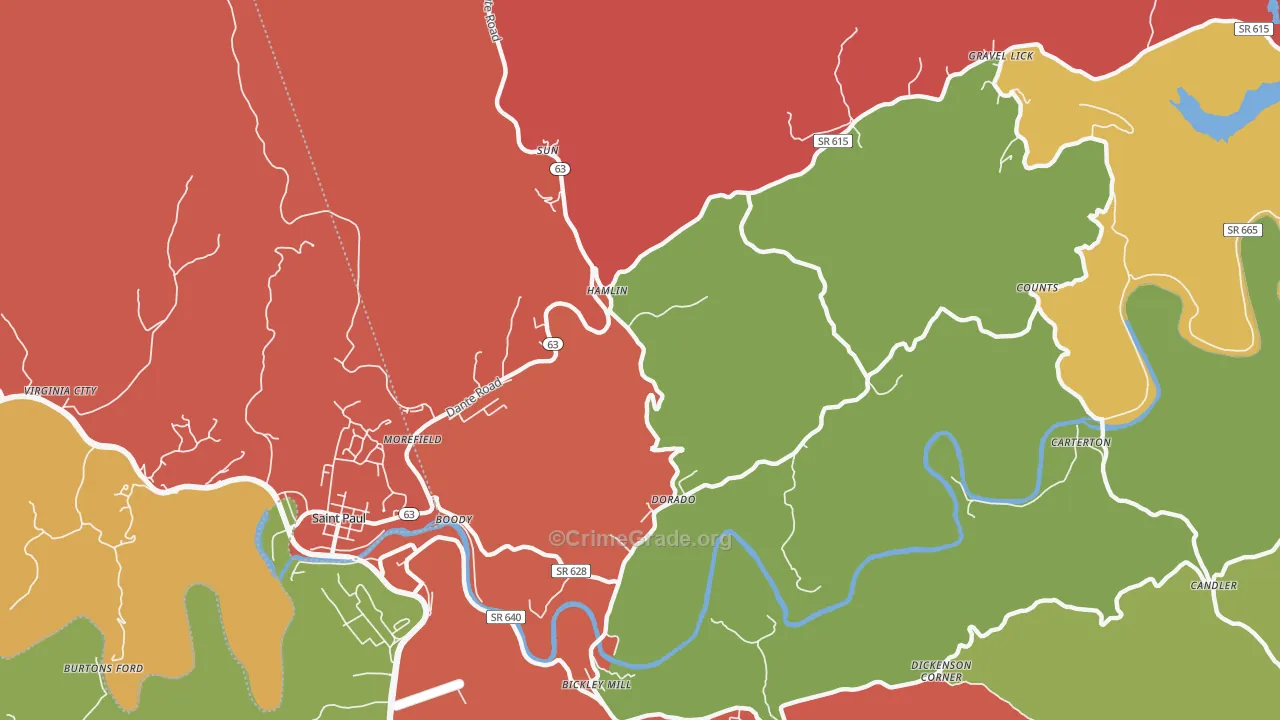 Hamlin, VA Map of Robbery Rates