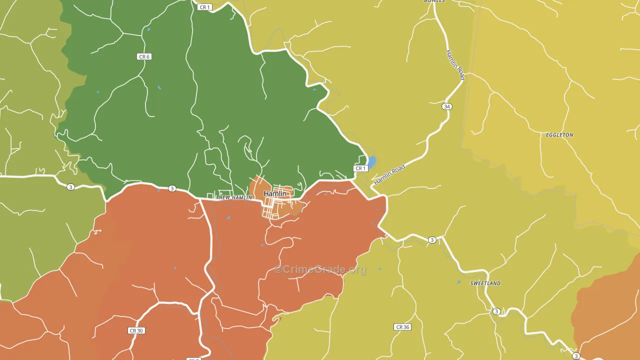 Hamlin, WV Map of Robbery Rates