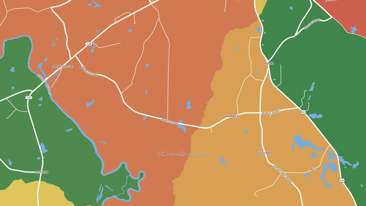 Hammett, GA Map of Robbery Rates