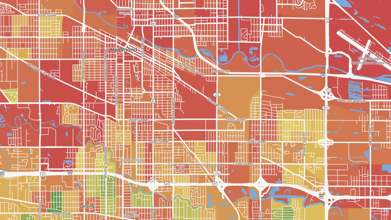 Hammond, IN Map of Robbery Rates