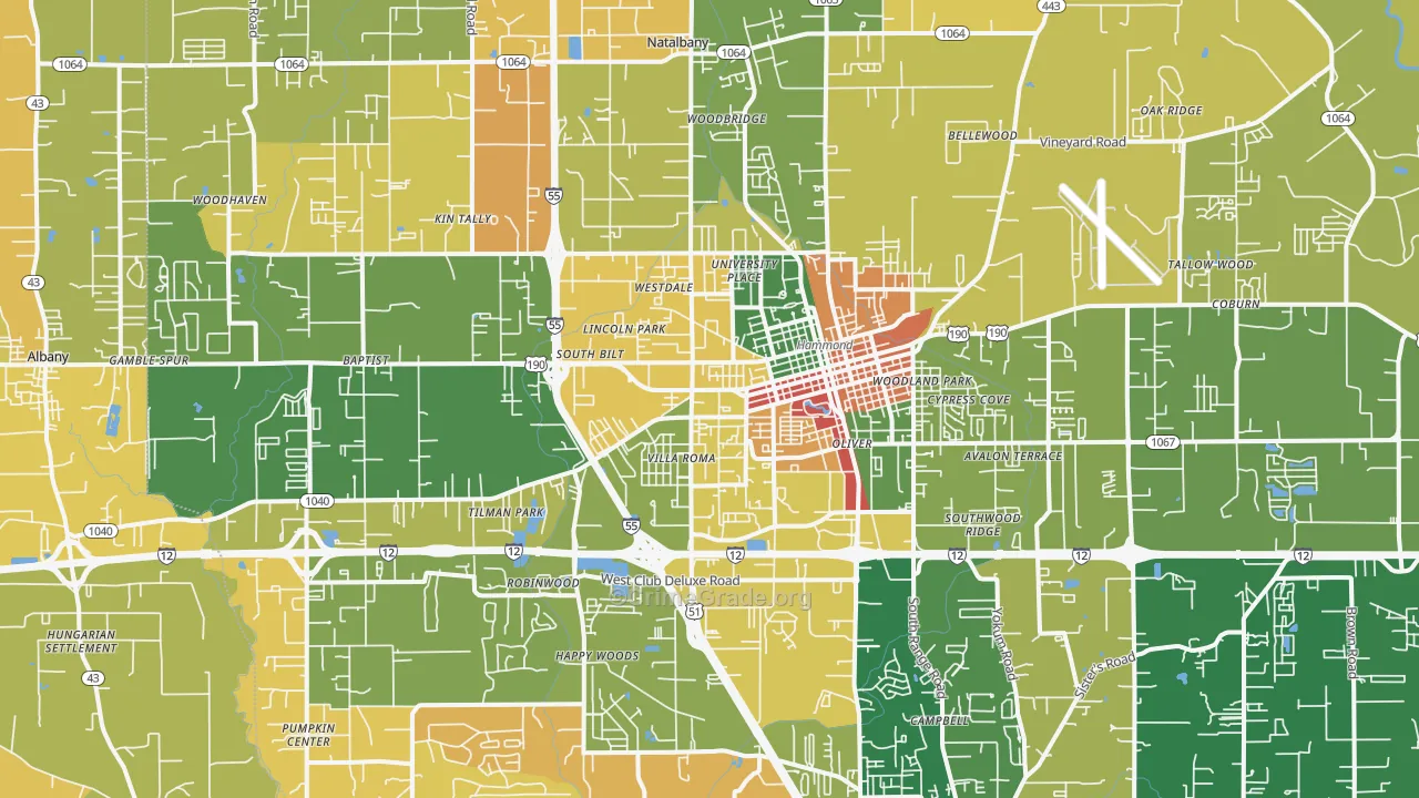 Hammond, LA Map of Robbery Rates