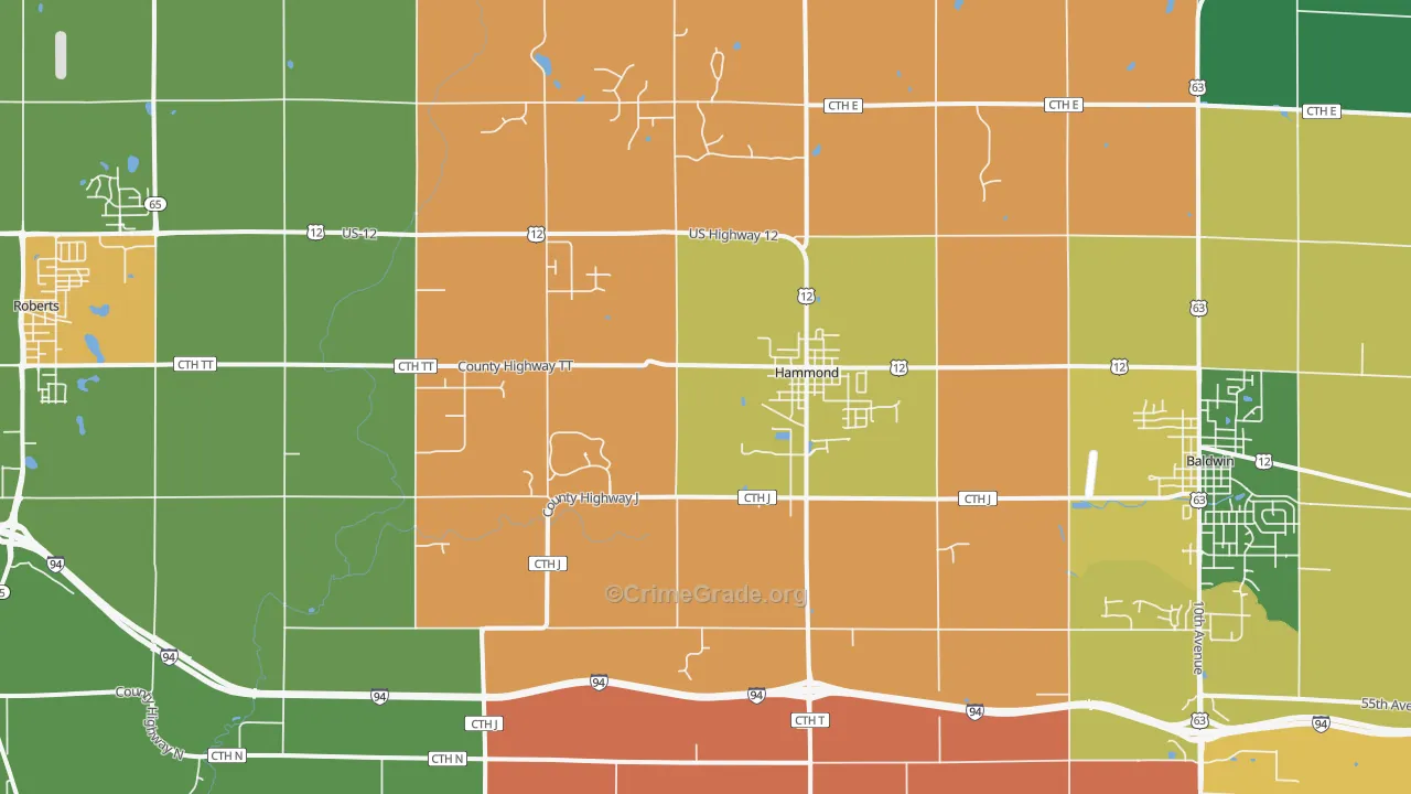 Hammond, WI Map of Robbery Rates