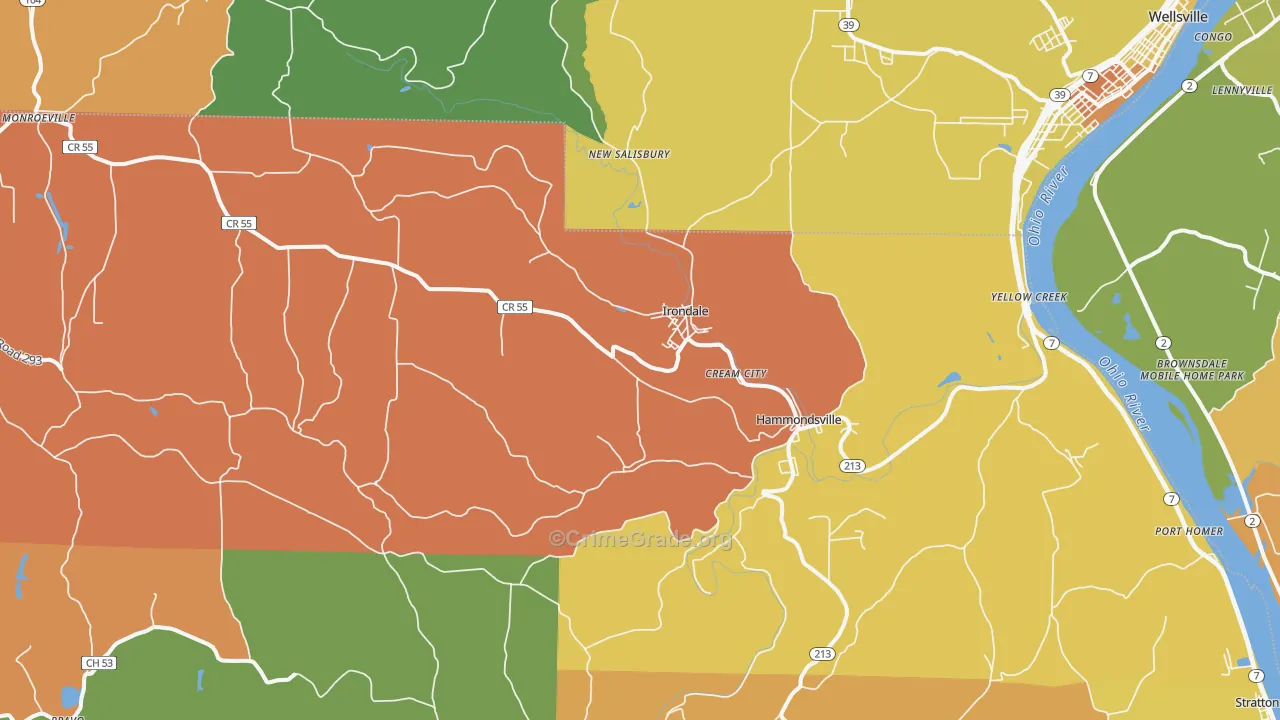 Hammondsville, OH Map of Robbery Rates