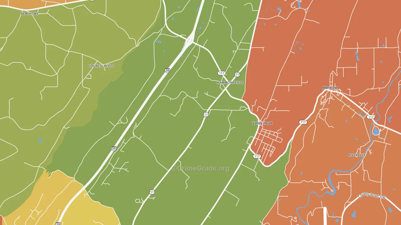 Hammondville, AL Map of Robbery Rates