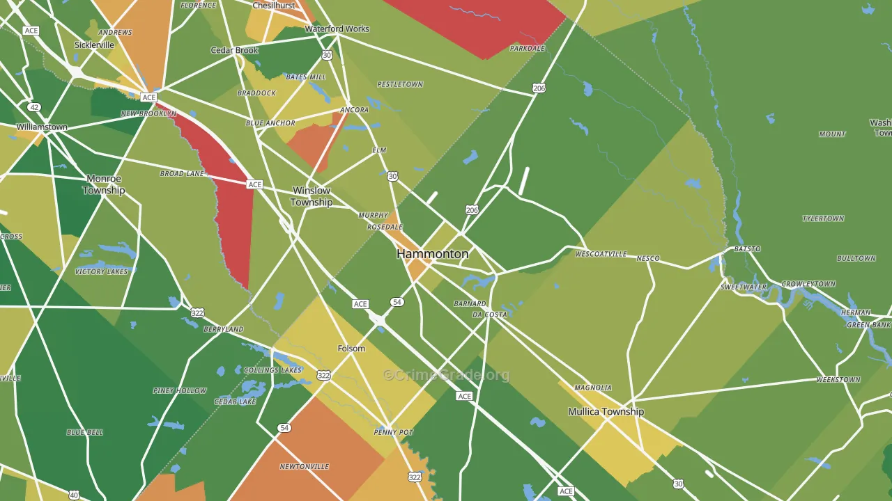 Hammonton, NJ Map of Robbery Rates
