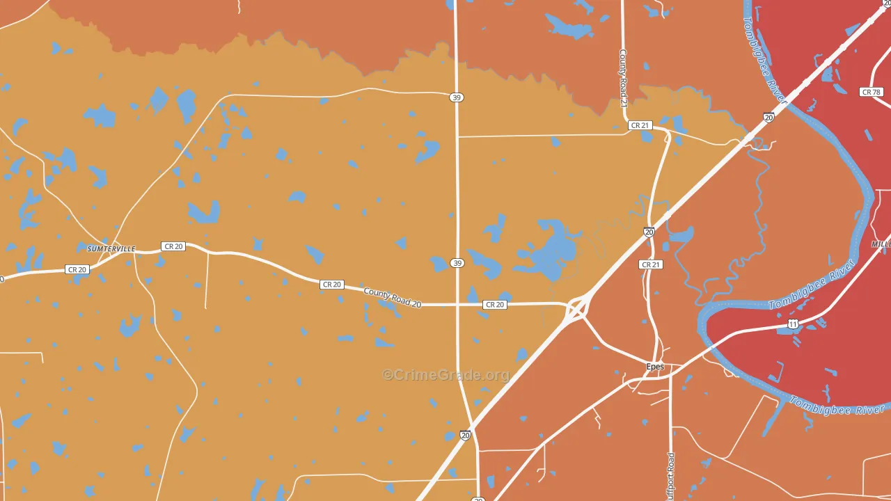 Hamner, AL Map of Robbery Rates
