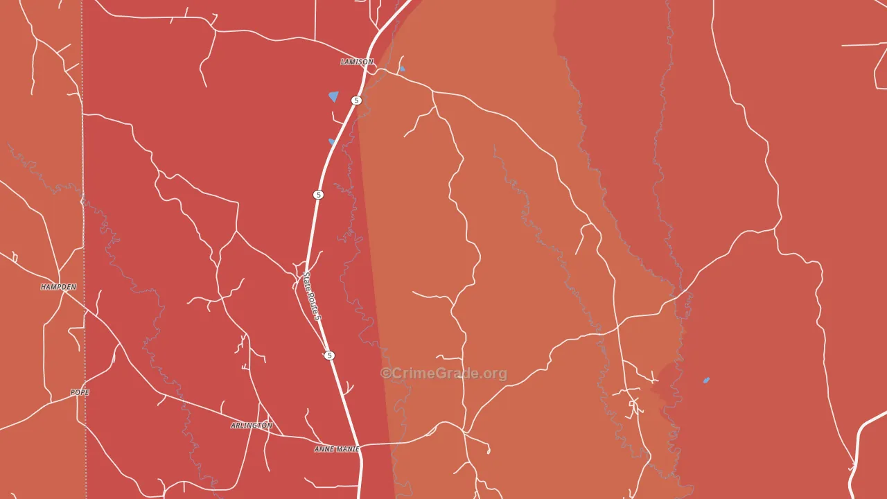 Hampden, AL Map of Robbery Rates