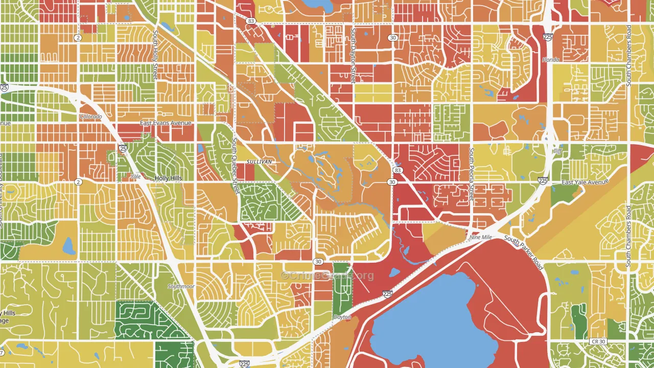Hampden, Denver, CO Map of Robbery Rates